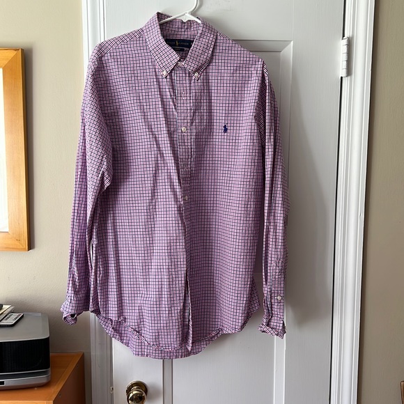 Mens Ralph Lauren XL blue and Pink striped button down dress shirt - Picture 1 of 4